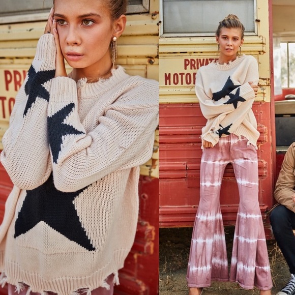 Starry Eyed Ivory Star Print Distressed Sweater - Picture 13 of 13